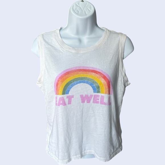 MOTHER Eat Well Rainbow Graphic Muscle Tank Top White Size S - Picture 1 of 8